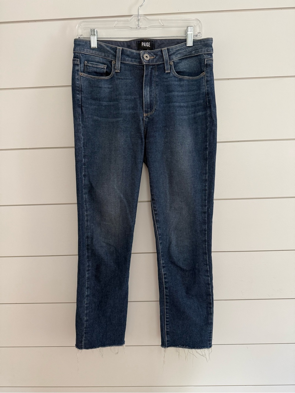Paige Jacqueline Straight Jeans Size 29 Medium Wash Raw Hem
